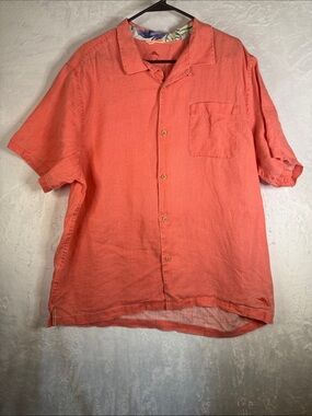 Tommy Bahama XL Coral Short-Sleeve Linen Button-Up Shirt